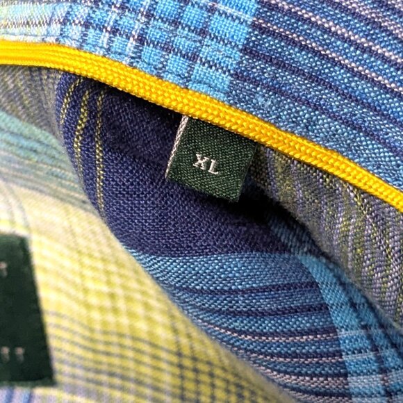 Robert Talbott Linen Shirt XL Long Sleeve Colorful Blue Yellow Plaid button down - Picture 8 of 13